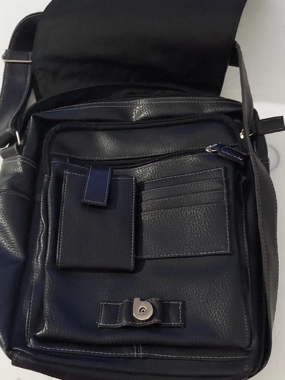 Vintage totes Black Leather Messenger Bag for Men/Womem with Adjustable Strap
